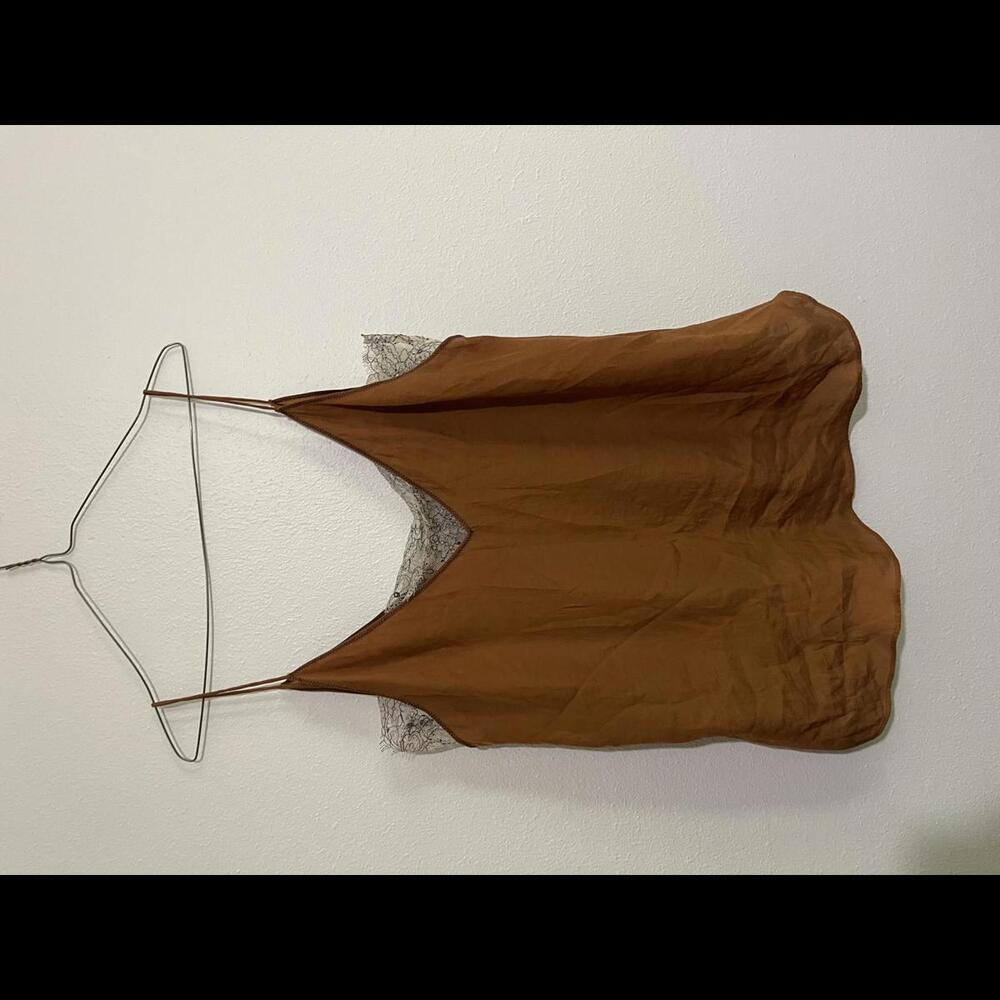 Burnt Orange Satin Cami Top with Lace Accents XL